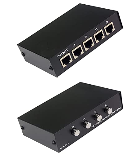 Toptekits 4 Port Way 8P8C RJ45 Network Ethernet Manual ABCD Sharing Switch Box,4 Ports Network Switch Splitter Selector Hub 4-in 1-Out or 1-in 4-Out