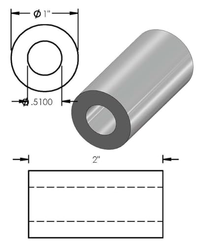 Steel Spacer 1" OD x 1/2" ID, Round Spacer Unthreaded Standoff Bushing Plain Finish, Fits Screws, Bolts 1/2" or M12, Metal Spacers Online (2" Length, 5 Pack) 2" Length