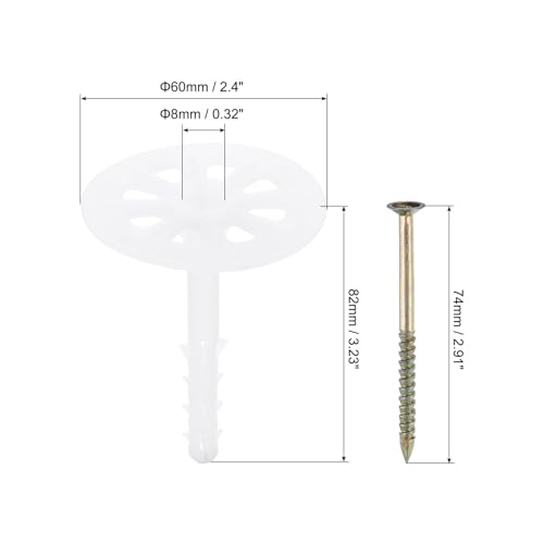 PATIKIL 82mm Perforated Insulation Pins, 50 Pack Insulating Nails Wall Plug Plastic Expansion Bolt for Fixing Foam Boards to Masonry Wall or Ceiling