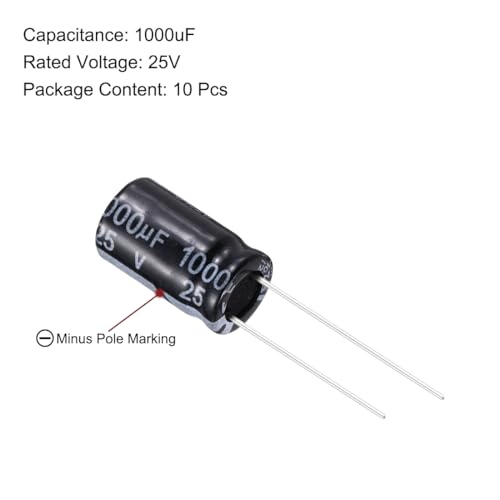 QUARKZMAN 1000uF 25V 10x17mm Electrolytic Capacitor Radial Connections Aluminium Capacitors for TVs LCD Monitors VCD Pack of 10 | Radial Connections Aluminium Capacitors for TVs LCD Monitors VCD