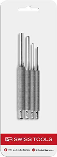 PB Swiss Tools Safety Pin Punch Set PB 873 | 100% Swiss Made | 4-piece knurled Drift Punch Set for Safe Drift Punching of Rivets, Pins, Bolts or Connecting Elements