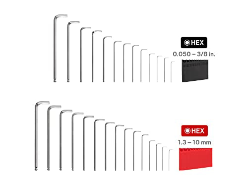TEKTON Ball End Hex Key Set, 28-Piece | KLX91301 28-Piece (0.050-3/8 in., 1.3-10 mm)