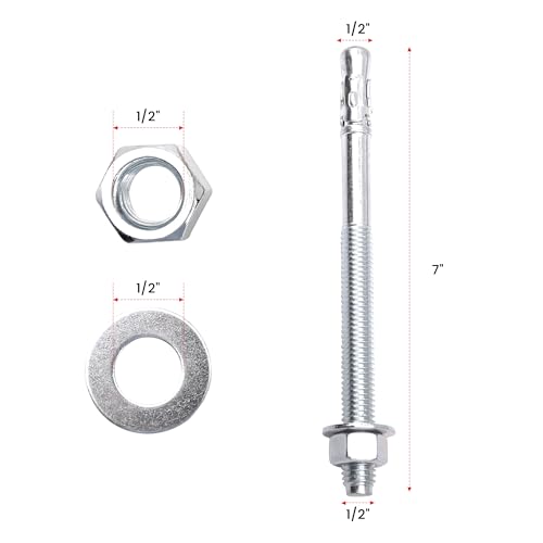 1/2" x 7" Concrete Anchors Wedge Anchor, Carbon Steel,30 Pcs 1/2"x7" 30