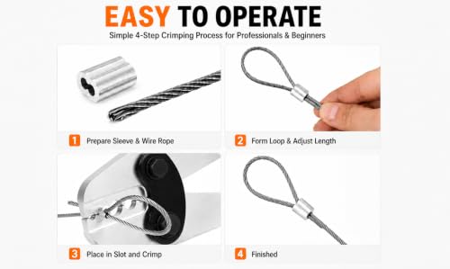KF CPTEC Wire Rope Crimping Tool, 5-Cavity Hand Swager for 1/16-3/16" Cable