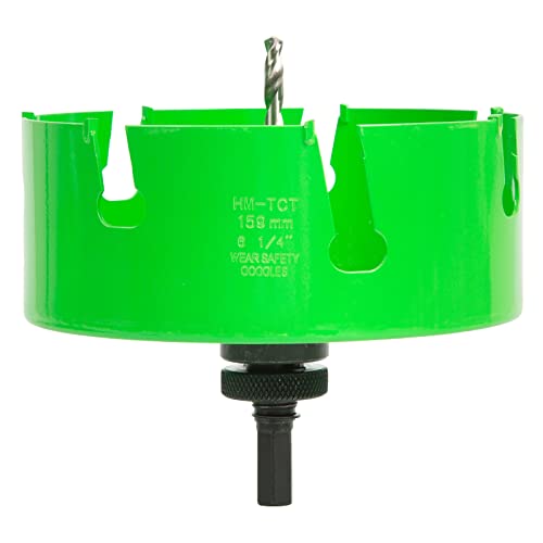 6-1/4 Inch Carbide Tipped Hole Saw Recessed Lights Multi-Material Hole Cutter with Arbor for Wood, Drywall, Plastic, PVC, Fiberglass, 5X Faster, Green 6-1/4 In.