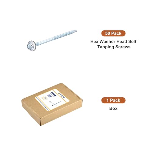 DTGN 14x5" Hex Washer Head Self Drilling Screws - 50Pack - Good for Metal - Carbon Steel Self Tapping Metal Sheet Screws #14x5" 50