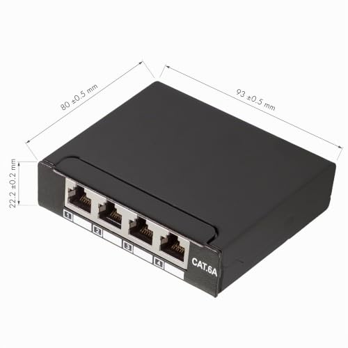 BIGtec 4 Port Patch Panel CAT6a Mini Patch Panel Network LSA Distributor RJ45 Patch Cable Network Cable Installation Cable Panel Metal Housing Wall Mounting Table Mount DIN Rail Mounting