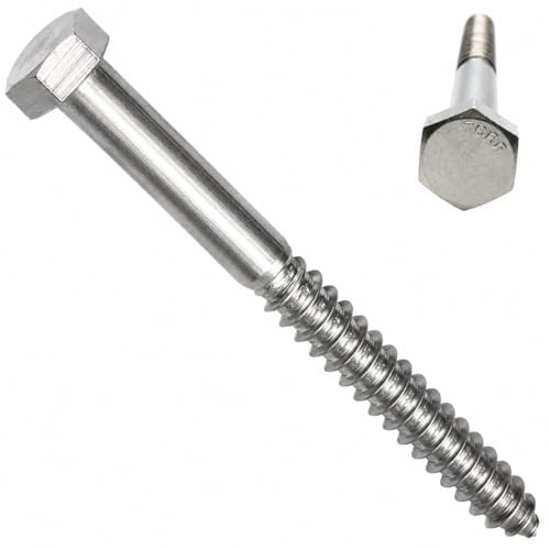 (10) 1/2" X 5" – 304-18/8 Grade Stainless Steel Heavy Duty Lag mounting Screws I Hex Head Fasteners - Use for Construction, Wood, Metal I Interior-Exterior Rust Resistant I 10 Pack
