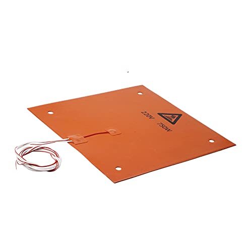 3D Printer Silicone Heater 12.2X12.2 inch 220V 750W Hotbed Mat Heated Bed Pad with Thermistor Strong Adhesive Backing for cr-10 cr-10s