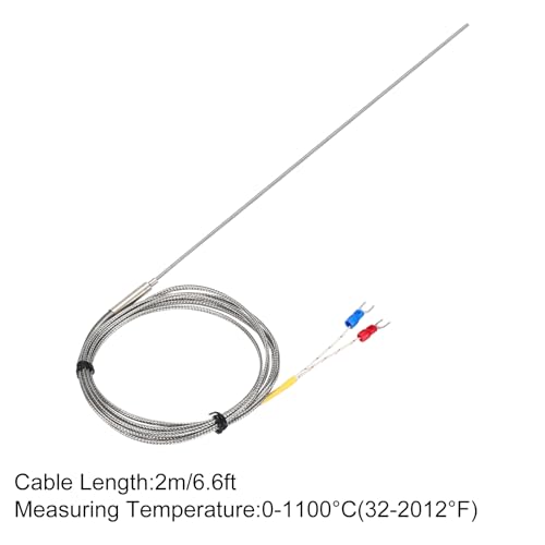 sourcing map K Type Thermocouple Temperature Sensor Probe 2x300mm 6.6ft Wire 0 to 1100°C(32 to 2012°F) Stainless Steel 2x300mm,6.6ft