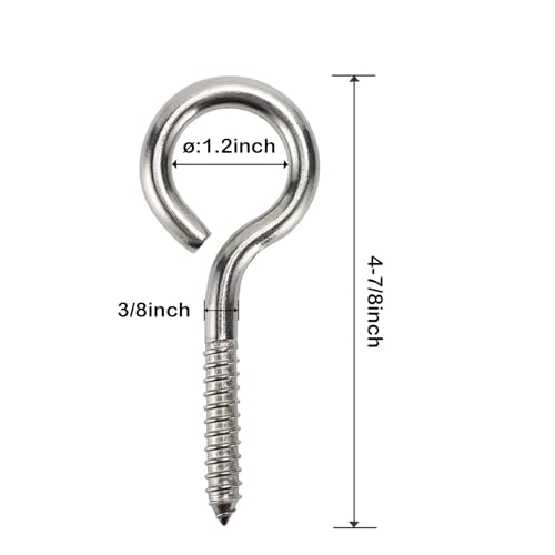 4-7/8 Inch Screw Eye Hooks, Heavy Duty Eye Bolt, Silver, 10 Pack 3/8 in x 4-7/8 in