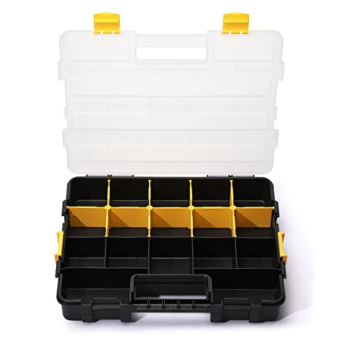 MIXPOWER 2 Pieces 34-Compartment Toolbox Organizer sets, 20 Removable Dividers, Black/Yellow, 2 Pieces Set, Excellent for Screws, Nuts, Small Parts