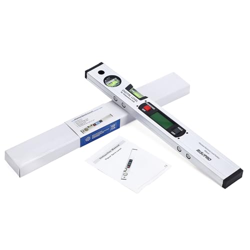 Inclinometer, RISEPRO Digital Inclinometer Angle Finder Gauge Spirit Level Upright Magnet 360° Range 416mm Long with Backlight 82112 S Silver