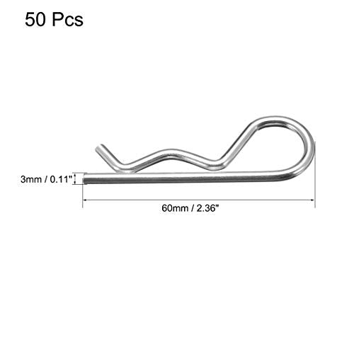 uxcell Clip Pins 3mm Wire Carbon Steel 60mm Length Trailer R Shaped Spring Cotter Tractor Mower Fastener Hardware Silver Tone 50pcs 3mm x 60m
