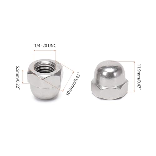 50 Pieces 1/4-20 Acorn Hex Cap Dome Head Nuts, 304 Stainless Steel 18-8, Bright Finish (Pack of 3) 1/4-20 x 12mm (Pack of 3)