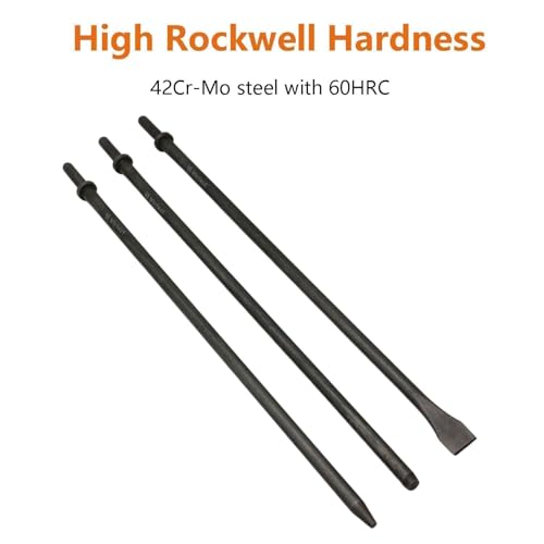 42Cr-Mo Air Hammer Bits 18''(450mm) Long 3-Piece Set, 3/4'' Air Chisel, 3/8'' Point Tip, 7/32'' Point Tip, 0.401" Shank, Air Hammer Attachments, HRC60, Rolled Rust-resistant Oil Treatment,Cold Chisel 18'' Long 3-Piece set