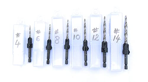 FTG USA Countersink Drill Bit Set 4 Pc Same Size #6 (9/64") with Tapered Countersink Bit, 6 Storage Containers 1 Stop Collar, 1 Hex Wrench
