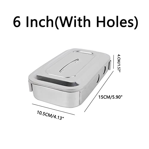 304 Stainless Steel Medical Sterilizer Box Surgical Instruments Storage Boxes for Professional Surgery, Veterinarians, Beauty Salon, Dentist Use (6 Inch (with Holes)