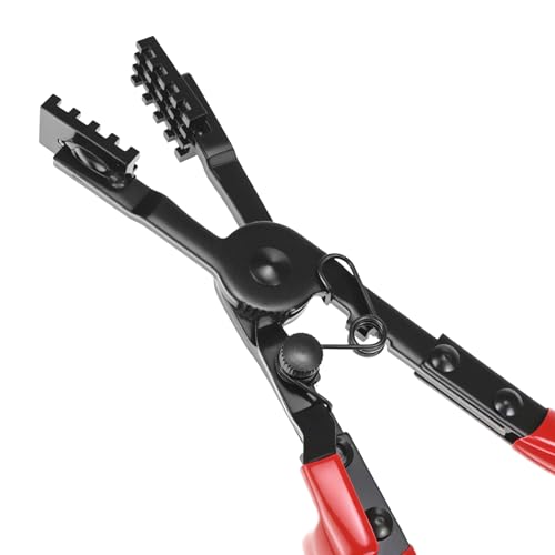 QWORK 2Pcs Multi-Angle Hose Clamp Plier Set, Heavy Duty Locking Hose Clamp Tool for Automotive Fuel Coolant Oil Pipe, Reinforced Carbon Steel Spring Button Pliers for Rusted Aging Clamps