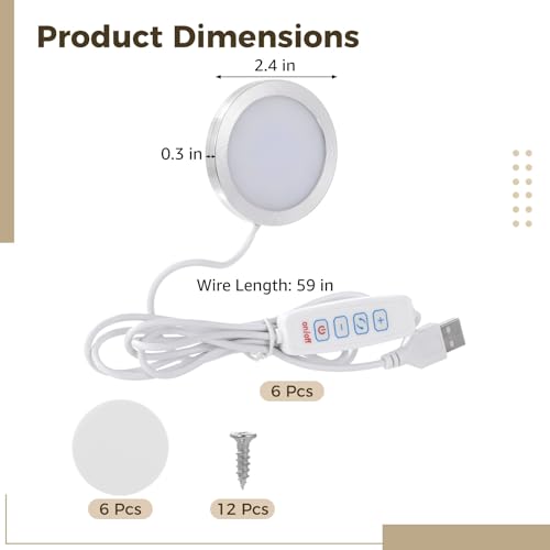 6 PCS LED Lamp Kit, USB Powered LED Light with Inline Switch, 3 Color Modes, 10 Brightness Levels, Aluminum Shell, PC Diffuser, DIY Lighting Set for Custom Lamp Projects, 3D Printed Shades, Crafts