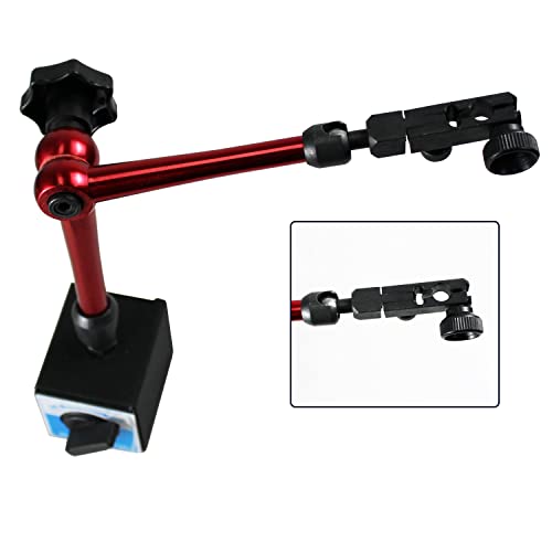 HFS(R) Dial Indicator Magnetic Base Stand with Adjustable Holder Flexible Arm for 3/8" Digital Dial Test Indicator Gauge 132lbs/60kg Max Pull 3/8" Clamping Diameter Red