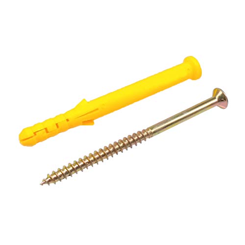 Yodaoke 100pcs Zinc M5 x 80mm Phillips Flat Head Self Tapping Screws and 8 x 80mm Plastic Drywall Ribbed Anchors