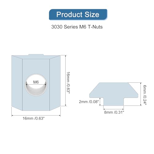 uxcell t Nuts, 60pcs - Nickel Plated Carbon Steel t Slot Bolts, 3030 Series M6 Hammer Head Fastener, Sliding t Nuts for Aluminum Extrusion Profile (Silver)
