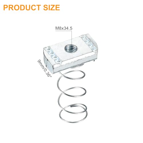 uxcell Strut Spring Channel Nut Regular, 50Pcs M8x34.5 Carbon Steel Zinc-Plating Long Spring Nuts for Strut Channel Mounts Solar Panel M8x34.5x20mm 50