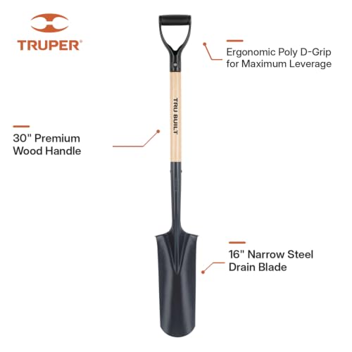 Truper 16" Drain Spade Shovel, 30" Wood Handle (Model 31178 / PEP-PE)