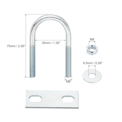 uxcell Round U-Bolts, 8 Set 35mm Inner Wd 75mm L M8 with Nuts and Plates 35mm Inner Width 75mm Length