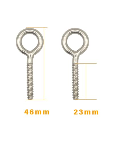 IMScrews Eye Bolts #10-24 x 46mm, 304 Stainless Steel, Half Thread, 4.0mm Coil, 18mm Ring Diameter, Total Length 46mm, Pack of 50 Silver 0.157" x 0.71" x 1.8"