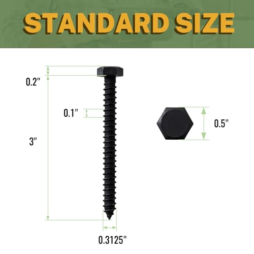 LIONMAX 30-PCS Lag Bolts, 5/16" x 3" Stainless Steel Black Lag Screws 5/16" x 3"