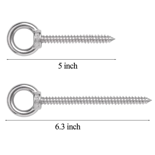 OHIYO 5 Inch + 6.3 Inch Heavy Duty Eye Hooks M10 Self Tapping Eyelet Screw Load Capacity Heavy Duty Screw in Eye Hooks for Hammock Stand, Swing Chair, Yoga, Heavy Indoor & Outdoor Uses (4Pack- M10)…