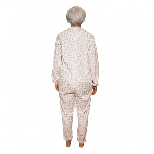 Summer Long Sleeve Pyjamas with Zip at the Back, Health Protection for Disabled and Disabled Elderly, Lightweight Cotton, Made in Italy XL White With Pattern - for Women