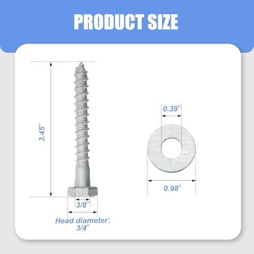 100 Pcs 3/8" x 3" Lag Bolts for Wood Lag Screws with Washers Bulk 100 3/8" X 3"