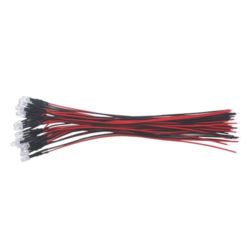 20pcs 12 Volt 5 mm Red Flashing LED Lights Emit Diodes Pre-Wired 7.9 Inch DC 12 V 1.5 Hz Single Colour Flashing LED Light Clear Lens Small LED Bulbs DIY Lighting Projects Red Blink
