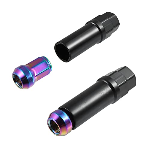 ACROPIX M12 x 1.25 Car Lug Nuts Cone Seat Closed End Bulge Acorn Hex Wheel Nut with Socket Key Multicolor - Pack of 20