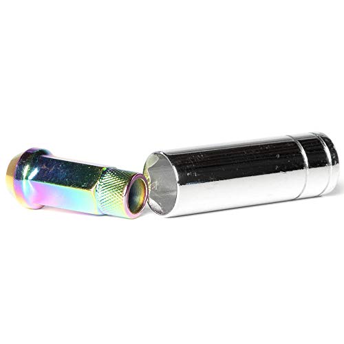 Circuit Performance Forged Steel Extended Open End Hex Lug Nut for Aftermarket Wheels: 12x1.25 Neo Chrome - 20 Piece Set + Tool