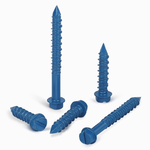 1/4" x 6" Concrete Screws, 50 PCS Blue Hex Washer Head Concrete Screws Anchor Kit with Hex Bit Socket, for Masonry, Cement, Block, Brick or Stucco 1/4 x 6" Blue Hex Head