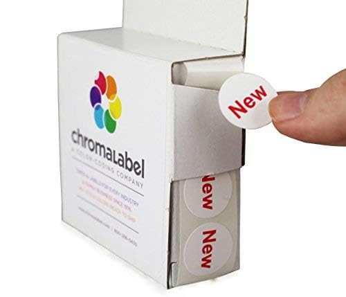ChromaLabel 3/4 Inch Round New Imprinted Labels, New Item Stickers, Grocery Store and Inventory Labels, 1000 New Stickers per Dispenser Box - Case of 5 3/4" Pack of 5