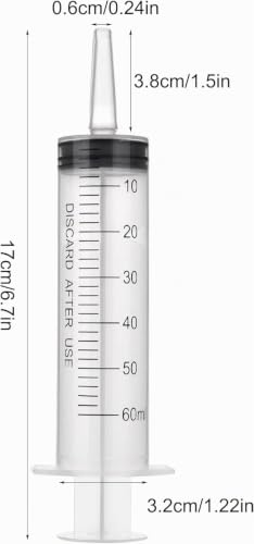 Syringes 60 ml Pack of 5 Dosing Syringes Plastic Syringe | With caps, individually packaged, reusable, precise dosage, for laboratory, animal feeding, plants and DIY Spritze 60ml×5