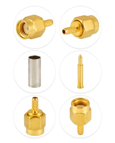 Vecys SMA Male Crimp Connector for RG316 RG174 RF Coaxial Cable Pack of 10 SMA Male for RG174/RG316