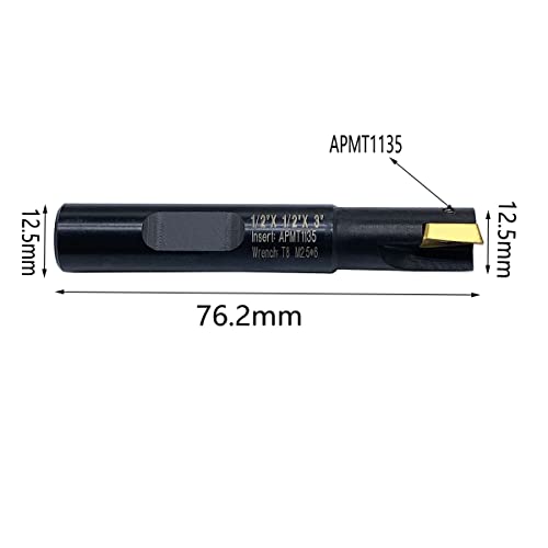 GBJ 1/2 * 1/2 * 3”-1T + 21PC APMT1135PDER 90 ° Indexable End Mill Holder Carbide Inserts Machining Steel,Iron Square Shoulder Face milling Slotting Milling Arbor