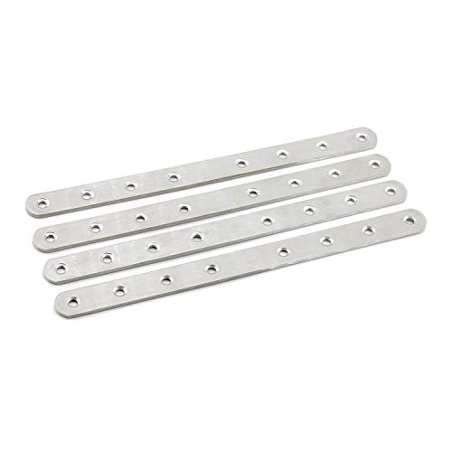 4 Pack Flat Mending Plate for Wood,ULIFESTAR Stainless Steel Straight Brackets 300mm / 12" Length 8 Screw Hole Flat Repair Fixing Wood Brace Joining Plates Connector with Fixing Screws ['300x25x4mm']