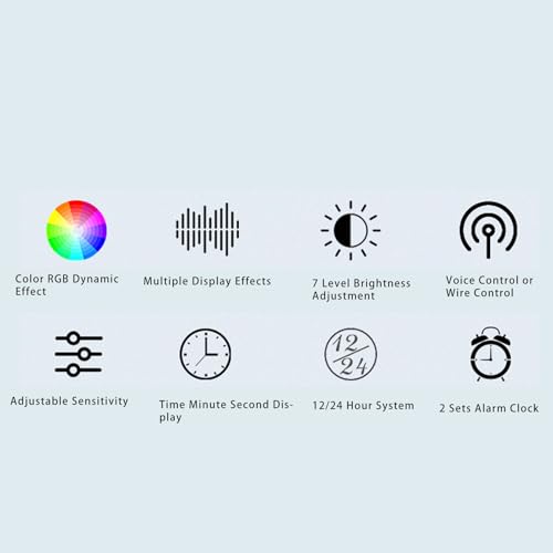 Music Spectrum LED Display, 2 Control Methods, 384 LED Voice Sensor, Pickup Analyzer, Equalizer, Spectrum Analyzer with Clock, 20 Dynamic Effects, 7 Colors