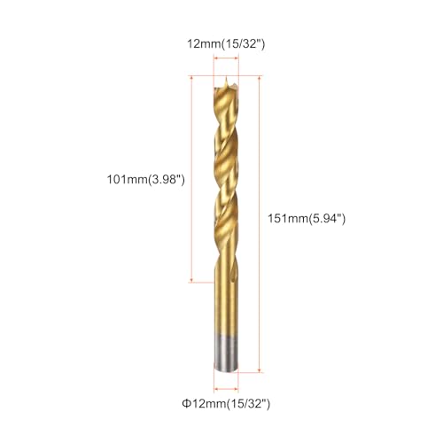 HARFINGTON 10pcs Brad Point Drill Bits 12mm(15/32") Dia HSS4241 Straight Round Shank Metric Brad Point Spiral Twist Drill Bits for Carpenter Woodworking Plastic Rubber, Golden 12mm(15/32") 10