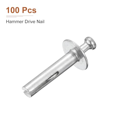 DTGN 1/4" x 1-1/4"(D x L) Hammer Drive Nail - 100Pack - Good for Concrete Drywall - Carbon Steel Drive Expansion Anchors - Silver 100