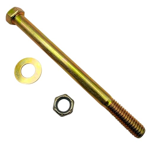 7/16"-14 x 5-1/2" Grade 8 Bolts (10-Pack) – Heavy-Duty Hex Bolts Includes Flat Washers & Nylon Lock Nuts – High-Strength SAE J429 Anti-Vibration 5.5" Coarse Thread Bolts 10 Bolts, Washers, Nuts