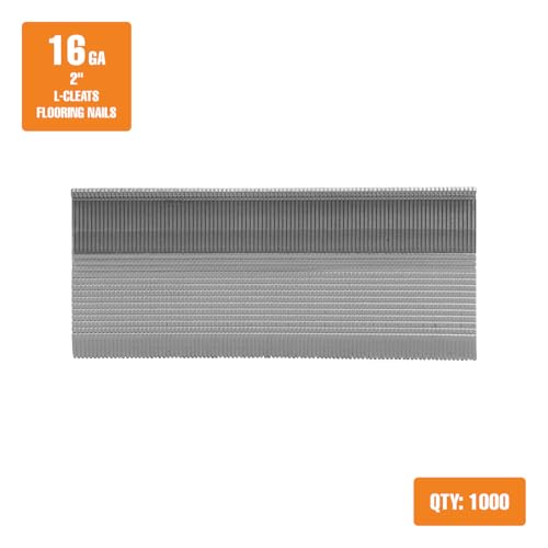 Freeman 16-Gauge Flooring L-Cleats | 2" | Glue Collated | Serrated Shank | Solid Steel | 1000 Count | Indoor | Tongue and Groove Hardwood Floor Installation | FNL-2