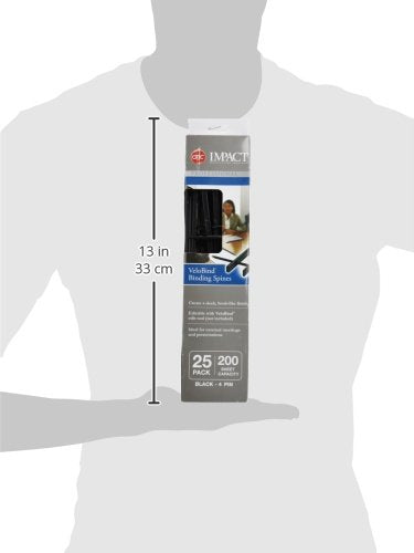 GBC Binding Spines, 25 Pack, Reclosable, 2" Depth, 4 Pin Spines, 200 Sheet Capacity, VeloBind, Black (9741630)